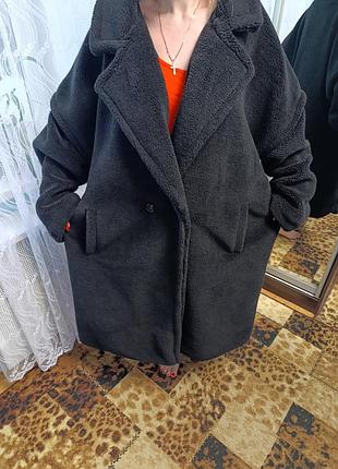 Шубка тедді подовжена чорна plus size 🥰🥰🥰