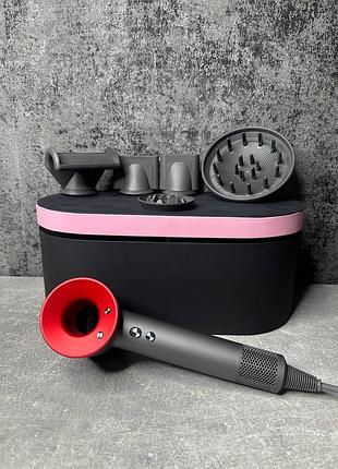Фен super hair dryer red с ионизацией и турбо-режимом 5 насадок с кейсом серо красный