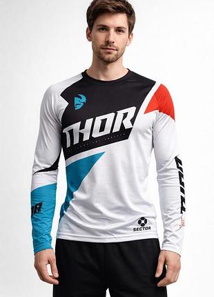 Мужской рашгард thor downhill ⬩ mtb ⬩ велоспорт ⬩ летний дышащий рашгард с длинным рукавом ⬩ быстросохнущий ⬩ белый l