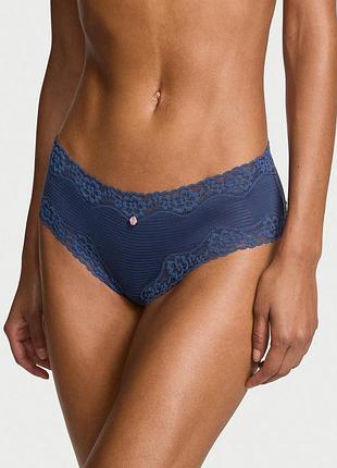 Женские трусики victoria's secret (289518316021) cotton shadow stripe lace-waist cheeky xs синие