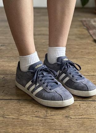 Кросівки кеди сині замшеві adidas жіночі 36-37,5 розмір сині шкіряні кросівки neo courtset