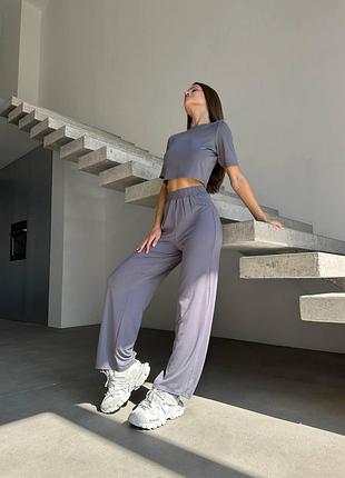 Костюм топ и брюки с завышенной талией зьвискозы графіт, 44/46