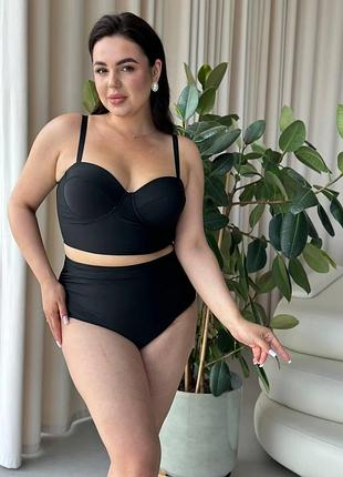 Женский plus size купальник с высокими трусиками и с эффектным бюстом,размеры: xl, 2xl, 3xl, 4xl, 5xl 4xl, черный