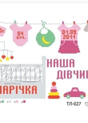 Схема для вышивки бисером. метрика для девочки. кроватка
