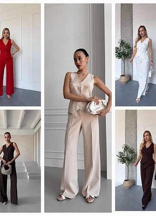 Женский брючный костюм жилетка и брюки s m l xl, женский костюм штаны и жилет шоколад, s