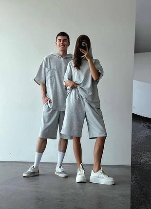 Парный спортивный костюм nk футболка и шорты оверсайз (это женский) меланж, 42/46