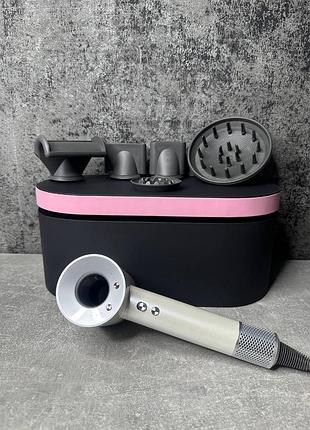 Фен super hair dryer white + silver с ионизацией и турбо-режимом 5 насадок с кейсом белый