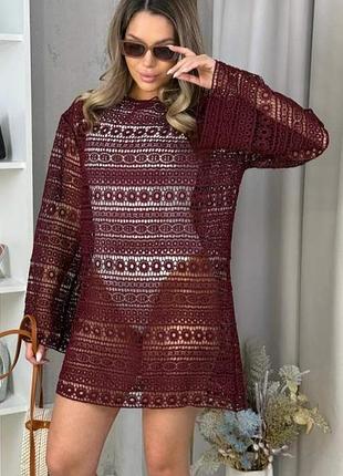 Пляжное платье туника макраме полупрозрачное
