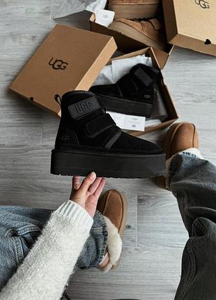 Чёрные замшевые ботинки ugg neumel platform black х угг ньюмел 39