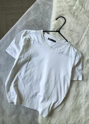 Белая хлопковая футболка zara