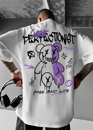 Мужская футболка oversize “perfectionist bear” (белая, xl)