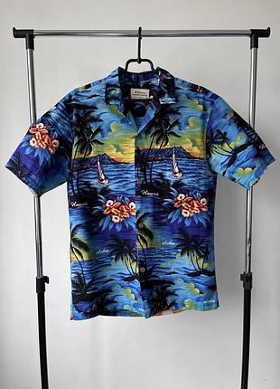 Вінтажна гавайська чоловіча сорочка з коротким рукавом vintage royal hawaiian creations sailboats sunsets floral shirt made in hawaii usa 🇺🇸