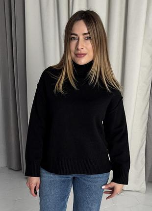 Жіночий шерстяний светр lara вільного крою з високою горловиною, італія( чорний, тауп )
