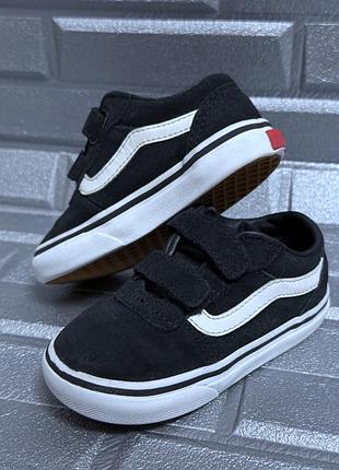 Кроссовки кеды vans детские 22,5 размер (14 см стелька) черные для мальчика девочки унисекс детская обувь натуральная замша на липучках