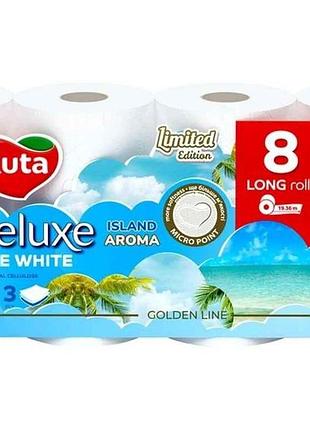 Туалетная бумага 8шт 3слоя pure white deluxe белая тм ruta