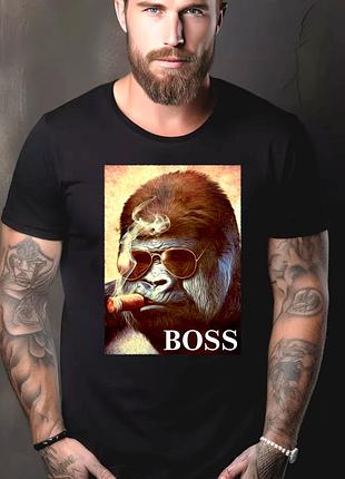 Футболка мужская с прикольным принтом "boss - обезьяна с сигарой"