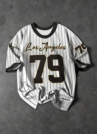Футболка мужская los angeles 79, белая в полоску, размер xxl — спортивный стиль oversize