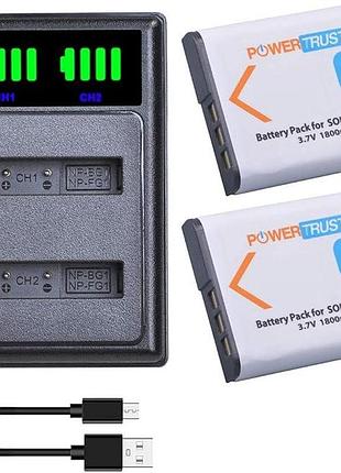 Аккумулятори 2 шт. np-bg1 np-fg1 1800 мач + зарядное устройство с портом type-c для sony cyber-shot dsc- w100, w120, w150, w220
