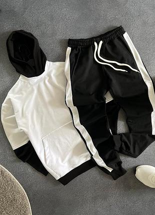 Спортивный костюм мужской белый с черным всесезонные худи и джоггеры xs-xxl украинского производства бренда kuznecoff