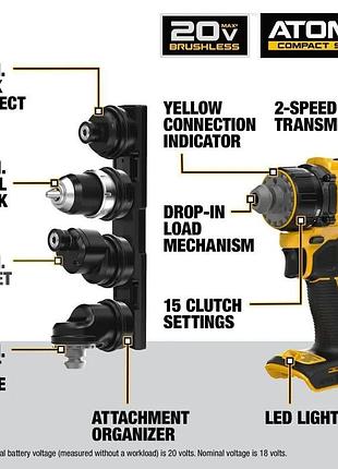 Мультишуруповерт dewalt dcd803b atomic 20v max со сменными насадками (оригинал usa) 2