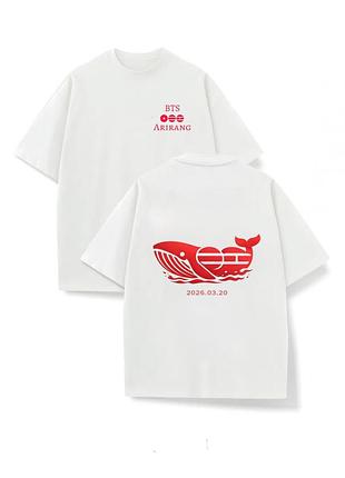Футболка bts свободного кроя с принтом спереди и спине, белая, l/xl