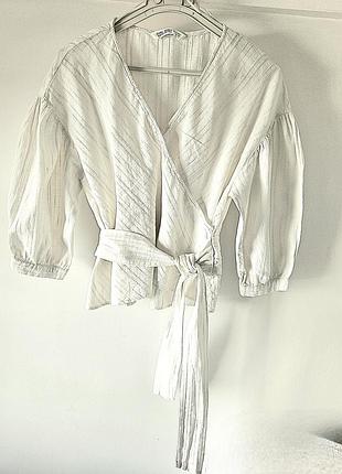 Блузка zara з льону, широкий довгий пояс , р-р s.