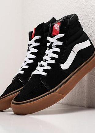Высокие мужские кеды vans sk-8 hi black white gum (ванс олд скул высокие черно-белые) 44.5