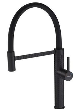 Mixxus premium oliwer 017 black refl.black смеситель для кухни (цвет: чёрный + силиконовая насадка чёрного цвета)