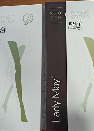 Женские колготки lady may, 70 %хлопок, без узоров, украина, р.4,черный цвет, 350 ден.
