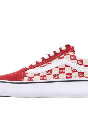 Vans в клетку old skool supreme red white (кеды в клеточку ванс олд скул суприм)