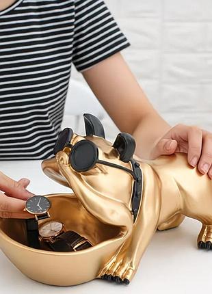 Ключница .конфетница бульдог золото 28 см