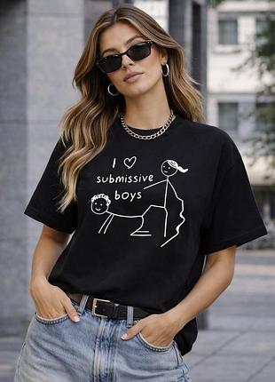 Футболка с принтом i love submissive boys черная унисекс, прикольная футболка с надписью на английском, стильная молодежная футбол