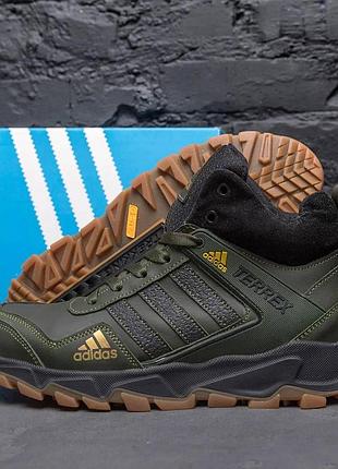 Мужские зимние кожаные ботинки adidas terrex grеen, мужские зимние теплые ботинки хаки, военные ботинки зима 41, 27