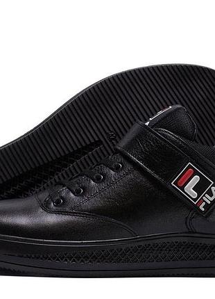 Мужские зимние кожаные кроссовки fila black, повседневные мужские зимние кроссовки, мужские теплые кроссовки 43, 28.5