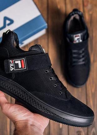 Мужские стильные ботинки fila black, мужские легкие зимние ботинки, мужская зимние кожаные полуботинки 44, 29