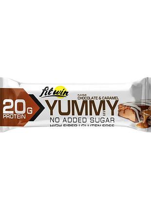 Протеїновий батончик fitwin yummy bar no sugar added 55 г chocolate & caramel | без цукру
