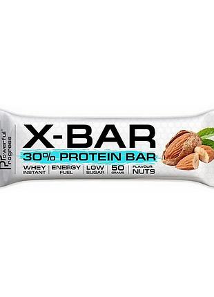 Протеиновый батончик powerful progress x-bar 30% protein 50 г nuts | полезный перекус