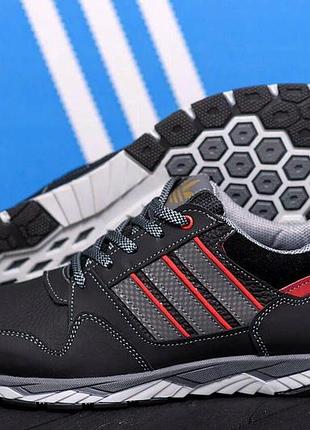 Мужские кожаные кроссовки adidas, мужские демисезонные полуспортивные кроссовки, мужские кроссовки уличные 45