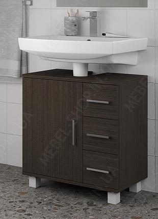 Тумба под раковину с ящиком из ламинированного дсп шкаф под умывальник с 2 полками в ванную комнату 60 см венге темный