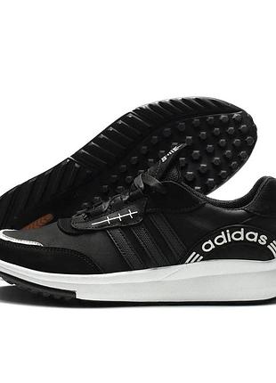 Мужские кожаные черные кроссовки adidas, мужские молодежные кроссовки, мужские кроссовки весна лето