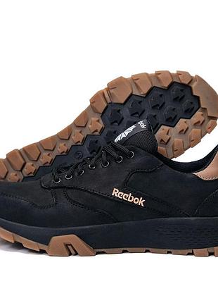 Мужские кожаные кроссовки reebok, мужские демисезонные кроссовки, черные кроссовки из натуральной кожи 43, 28.5
