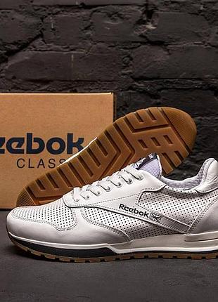 Мужские белые кроссовки reebok classic white, мужские кожаные летние кроссовки, мужские повседневные кроссовки 44