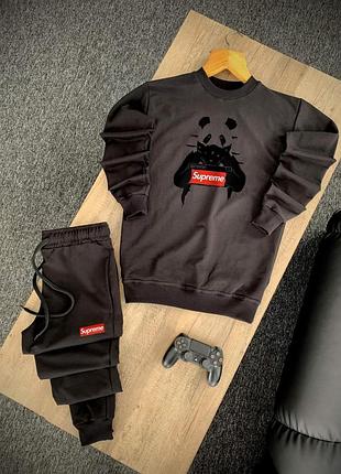 Мужской трикотажный спортивный костюм supreme panda черный (модный спортивный костюм суприм приталенный) xl, демисезонные