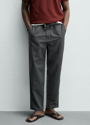 Брюки zara с лёном 19774 steel