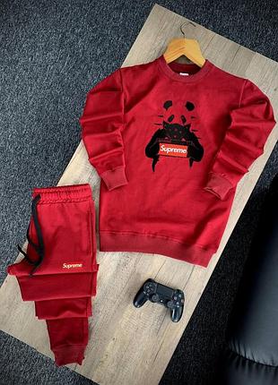Мужской трикотажный спортивный костюм supreme panda (модный спортивный костюм суприм приталенный) красный, xl