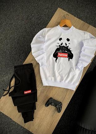 Мужской трикотажный спортивный костюм supreme panda (модный спортивный костюм суприм приталенный) черно-белый, xs