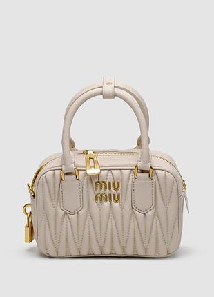 💎 miu miu arcadie matelassé nappa leather bag cream(біла) 19 х 13 х 6.5 см