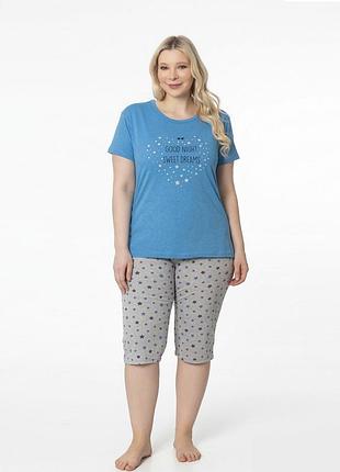 Пижама женская хлопок футболка и бриджи c28026-3 3xl