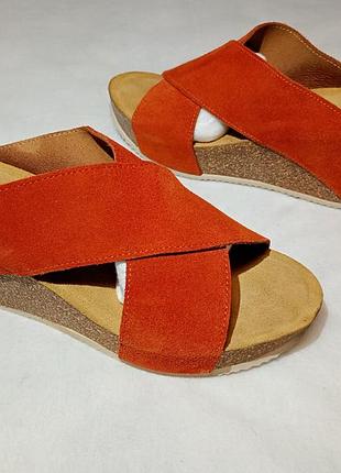 Стильные замшевые женские босоножки сабо на платформе bella moda shoes, размер 38, длина стельки 24 см цвет: терракотовый / рыжий