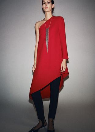 Сукня zara червона костюмна тканина на одне плече